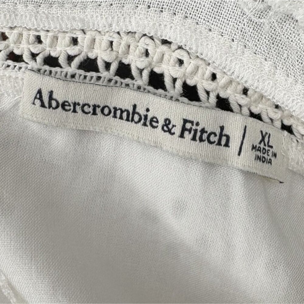 Abercrombie & Fitch Women's Eyelet Bohemian Crop Top XL White Linen Blend - Picture 4 of 9